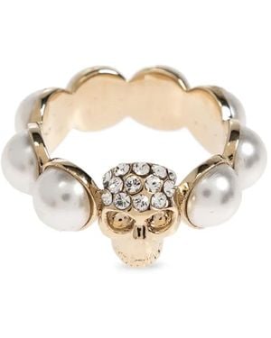McQueen Skull-motif pearl ring - Metálico