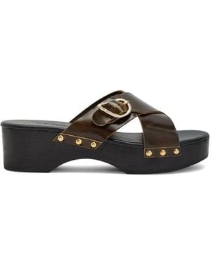 Ancient Greek Sandals Crossover-Strap Studded Sandals - Brown