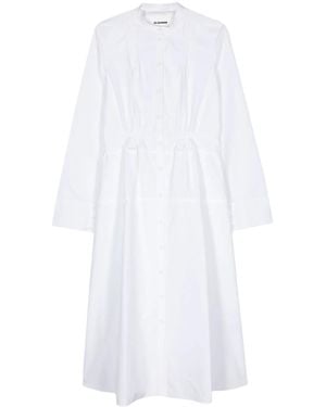 Jil Sander Heavy Cotton Poplin Midi Shirt Dress in White | Lyst