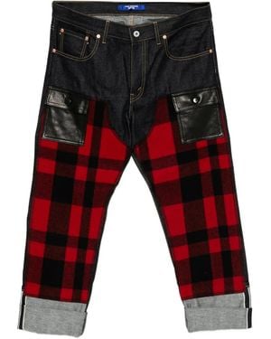 Junya Watanabe Checked Drop-Crotch Jeans - Red