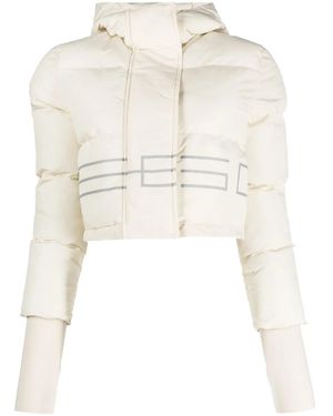 Gcds Logo-Print Padded Bomber Jacket - Natural