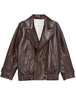 Marella Veste En Cuir À Boutonnière Croisée - Brown