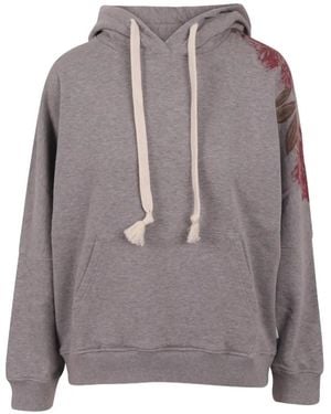 NOUMENO CONCEPT Floral-Print Logo-Print Hoodie - Gray