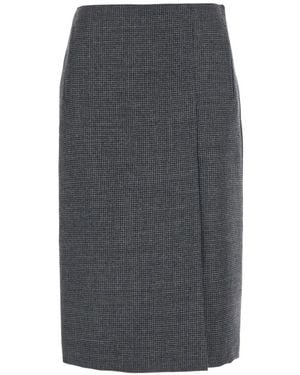 Grifoni Houndstooth Wool Midi Skirt - Grey