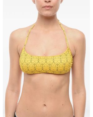 KARL LAGERFELD Iconic-Print Halterneck Bikini Top - Yellow