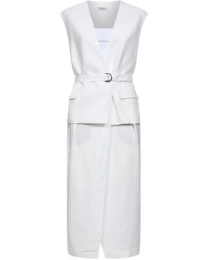 Brunello Cucinelli V-Neck Belted Midi Dress - White