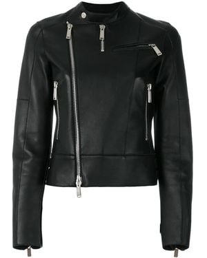 DSquared² Band Collar Leather Jacket - Zwart