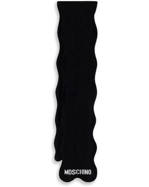Moschino Logo-Knit Wavy-Edge Scarf - Black