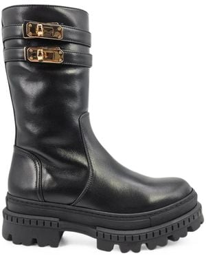 Madison Maison Shearling-Lined Buckle-Strap Boots - Black