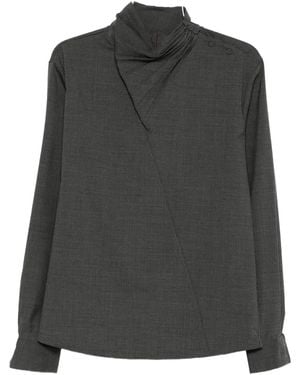 J.L-A.L High-Neck Gathered-Detail Shirt - Black