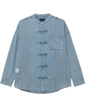FIVE CM Mandarin-Collar Pocket Shirt - Blue