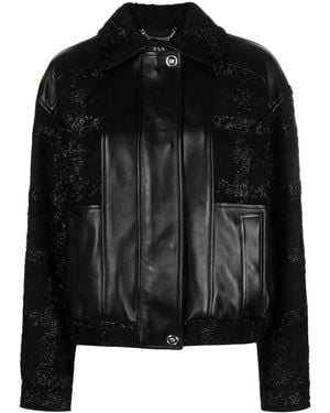 Versace Glittered Leather Bomber Jacket - Black
