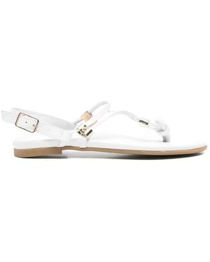 SERGIO MORETTI FIRENZE Logo-Plaque T-Bar Sandals - White