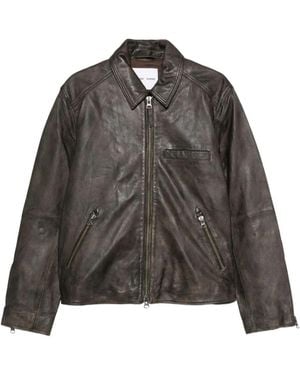 Samsøe & Samsøe Sacliff X Zip-Front Leather Jacket - Gray