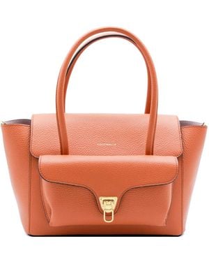 Coccinelle Medium Double Beat Leather Shoulder Bag - Orange
