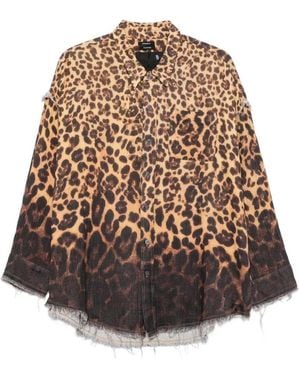 R13 Leopard-Print Frayed Cotton Shirt - Brown
