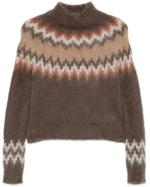 PT Torino Zigzag-Knit High-Neck Jumper - Brown