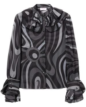 PUCCI Marmo-Print Silk Shirt - Black