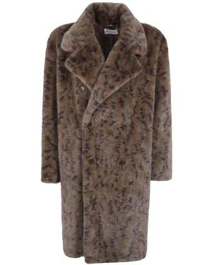 Drole de Monsieur Double-Breasted Faux-Fur Coat - Brown