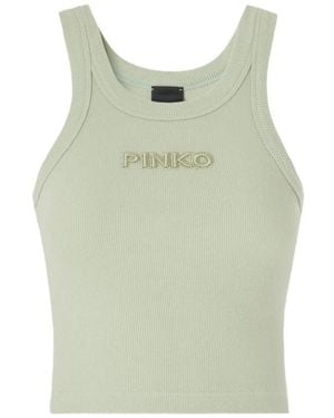 Pinko Cropped Vest Top With Logo - Green