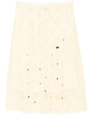 YANYAN KNITS Lattice Midi Skirt - Natural