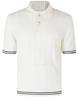 Gran Sasso Ribbed-Knit Striped-Trim Polo - White