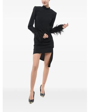 La Semaine Feather-Trim Open-Back Mini Dress - Black