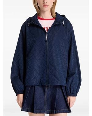 Tommy Hilfiger Monogram-Perforated Hooded Jacket - Blue