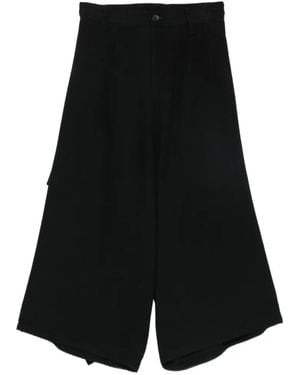 Yohji Yamamoto Pantaloni Drappeggiati Con Ricamo - Nero