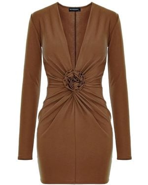 ROSERRY Mallorca Rose-Embellished Twist-Front Mini Dress - Brown