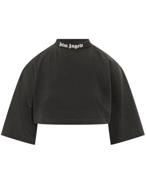 Palm Angels Logo-Print Cropped Top - Black