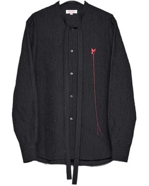 MASU Pinstriped Scarf-Detail Shirt - Blue