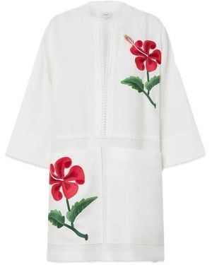 Oroton Floral-Embroidered Dress - White