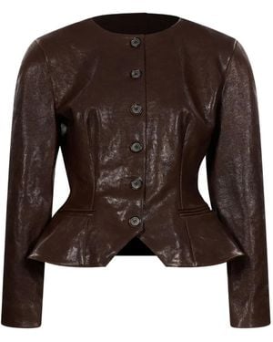 Magda Butrym Peplum-Hem Leather Jacket - Brown