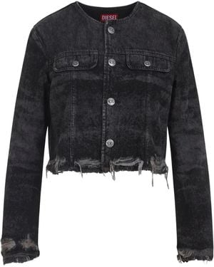 DIESEL Frayed Denim Jacket - Black