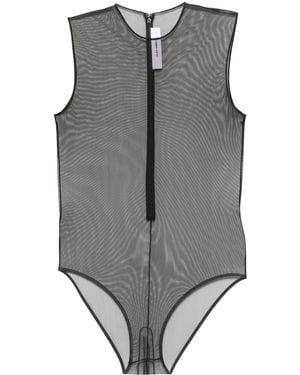 Alex Perry Crew-Neck Mesh Bodysuit - Grey