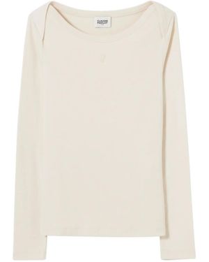 Claudie Pierlot Boat-Neck Embroidered T-Shirt - Natural