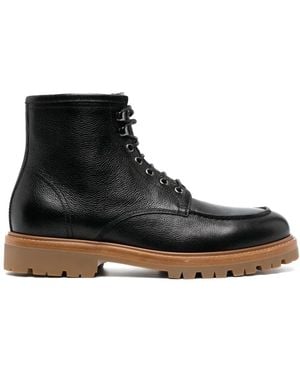 Brunello Cucinelli Lace-Up Leather Ankle Boots - Black