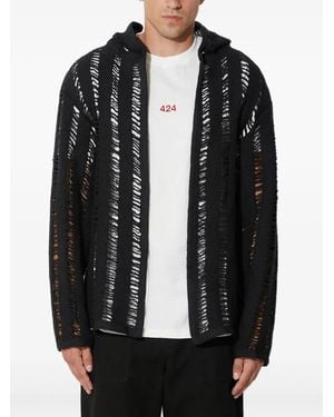 424 Hoodie Mit Lochstrickmuster - Schwarz
