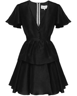 POST MERIDIEM Ruffled-Sleeves Mini Dress - Black