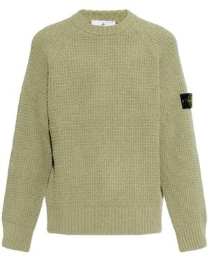 Stone Island Logo-Patch Waffle-Knit Jumper - Green