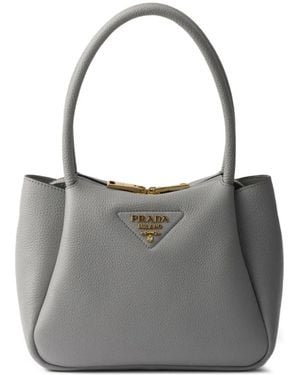 Prada Logo-Detail Leather Tote Bag - Grey