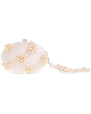 Self-Portrait Clutch Aus Satin Mit Blumenapplikation - Pink