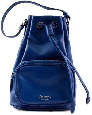 LA ROSE Zip Leather Bucket Bag - Blue