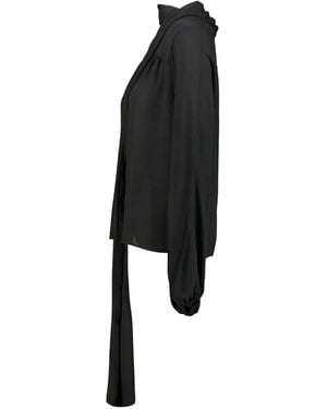 DR. HOPE Scarf-Collar Long-Sleeve Blouse - Black