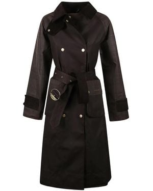 Barbour Elva Check-Pattern Belted Trench Coat - Black