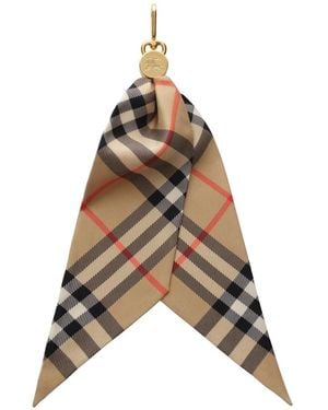 Burberry Check Silk Scarf Charm - Metallic