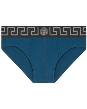 Versace Slip Con Motivo Medusa - Blu