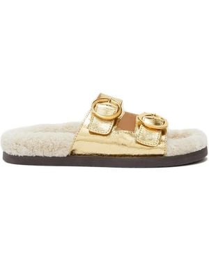 Odissi Yuki Buckle Leather Sandals - Metallic