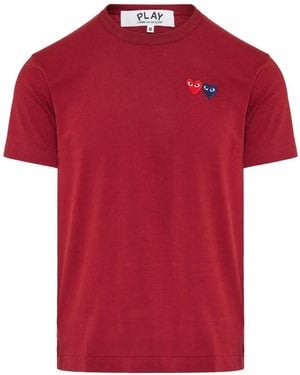 COMME DES GARÇONS PLAY Play Double Heart-Patch T-Shirt - Red